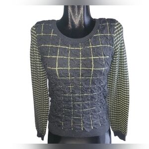 Inspired Style Grey and Green Square Patterned Sweater XS